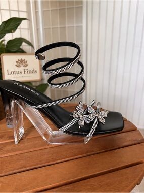 J. Adams Hailey Rhinestone Butterfly Clear-Heel Sandals Size 9.5 NIB